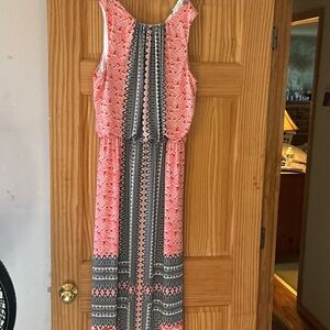 London Style Coral and Black Printed Maxi Dress